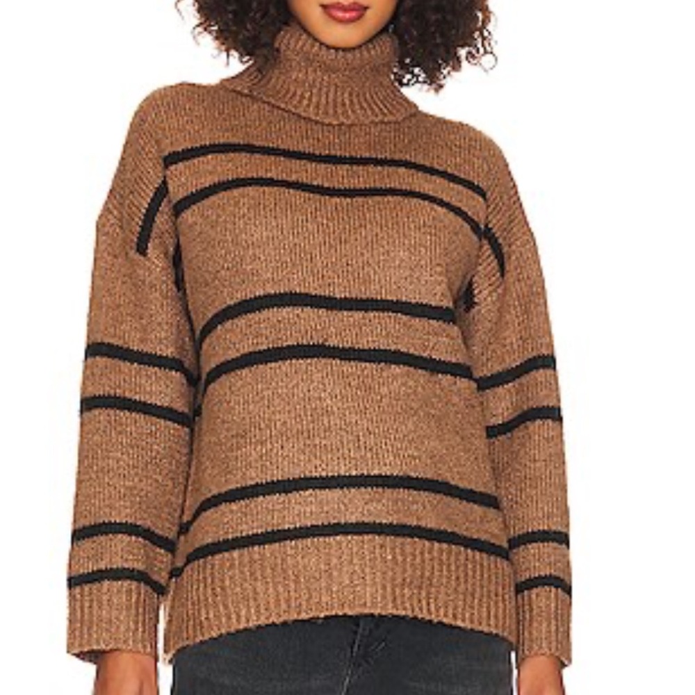 Line and dot Veronica Cozy Brown Striped Turtleneck Sweater oversized cozy wool